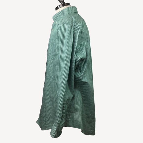 Land's End Mens Button Down Shirt Long Sleeve Green White Checker Office Size XL - Picture 5 of 13